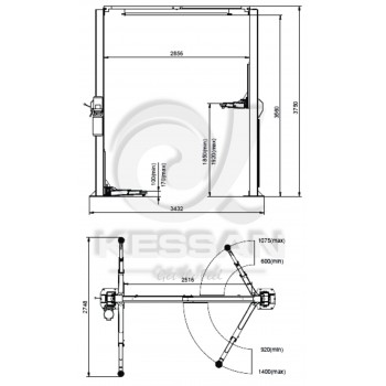 4.5 Ton Capacity Two Post Lift / Symmetric Clear Floor